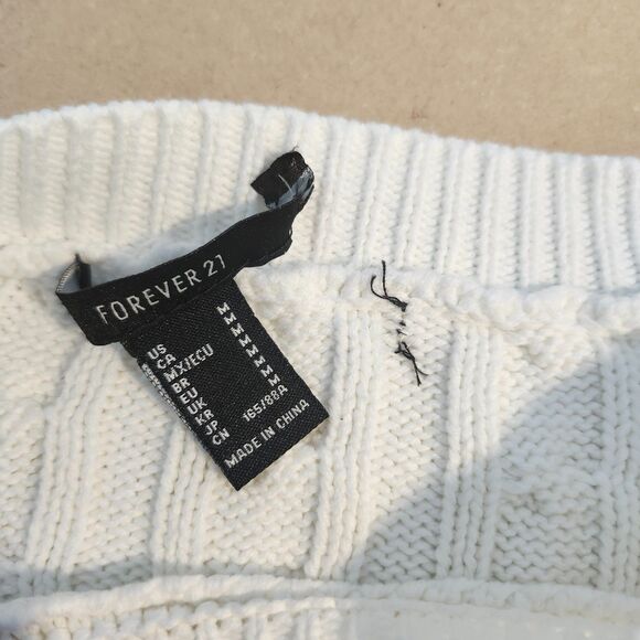 Forever 21 Sweater M Ivory Cropped Cable Knit Chunky Fisherman Cozy Cotton - Picture 5 of 7